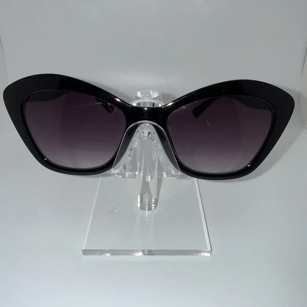 LA DEESSE Luxury Genuine Sunglass Readers +2.00 Exclusive Black Oversized CatEye